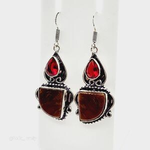 Jasper Garnet Handmade Drop Dangle Earrings Jewelry 2.2"